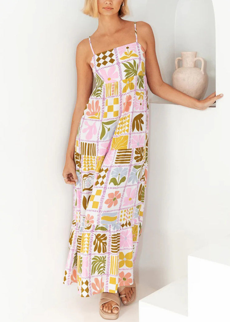 Classy Hollow Out Print Cotton Spaghetti Strap Dresses Summer