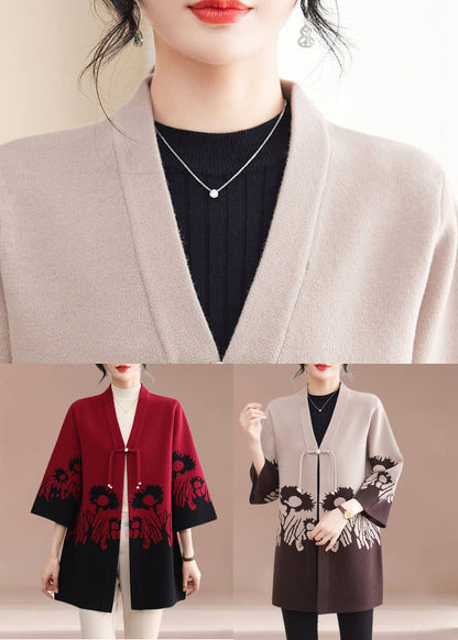 Beige V Neck Cotton Knit Cardigans Spring