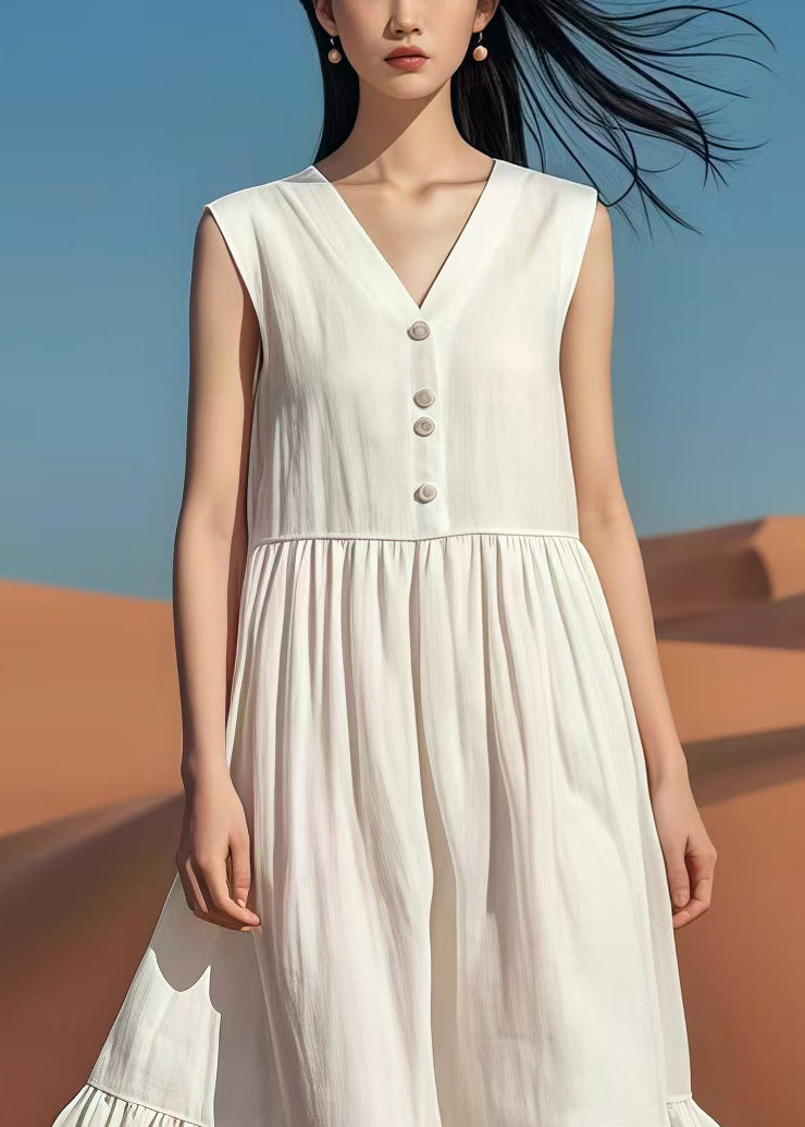 White Silm Fit Cotton Party Dress Sleeveless