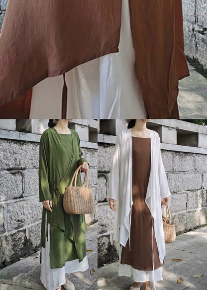Brown Cotton Upf 50+ Long Cardigan Asymmetrical Long Sleeve