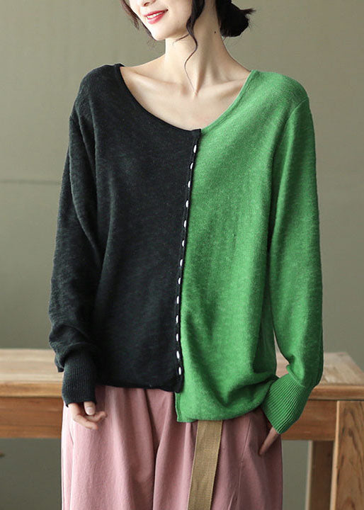 Colorblock O-neck Oversized Patchwork Knit Tops Spring