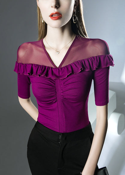 Purple Tulle Patchwork Top Half Sleeve