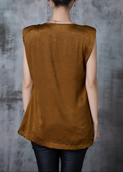 Brown Asymmetrical Patchwork Silk Beach Vest Summer