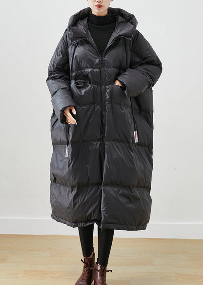 French Black Oversized Drawstring Duck Down Jacket in Winter
