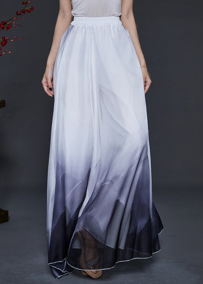 Gradient Color Ink and Wash Print Layered Chiffon Pants Skirts Summer