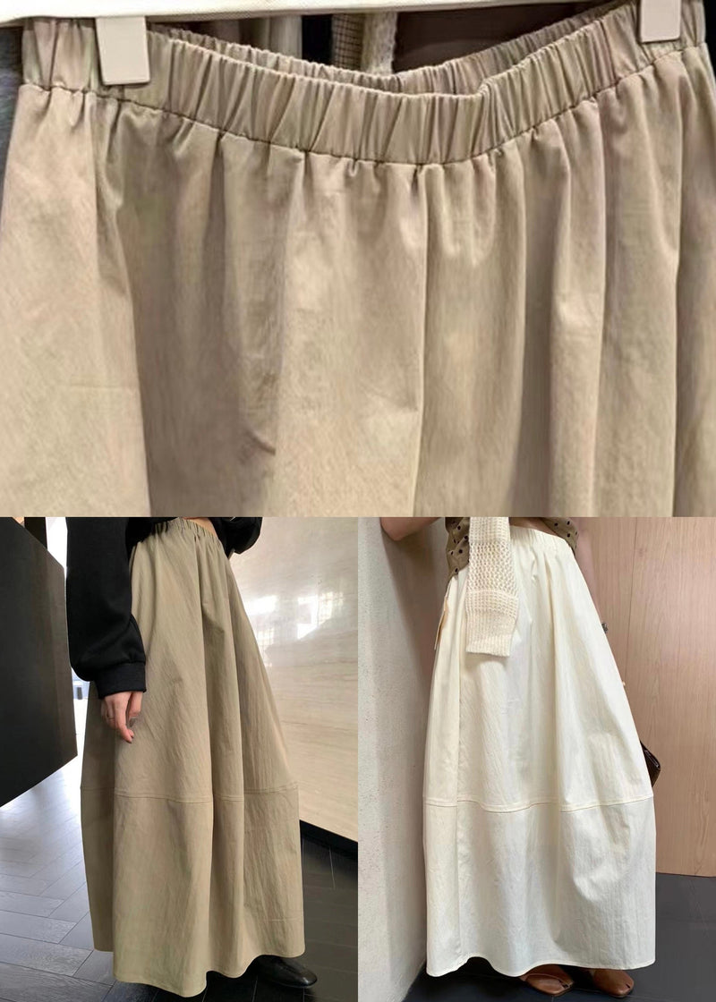Beige Patchwork Cotton Skirts Elastic Waist