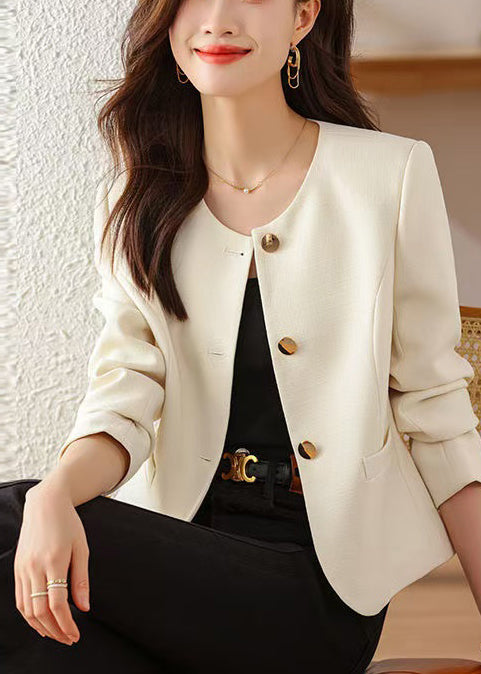 White O-neck Cotton Jackets Spring