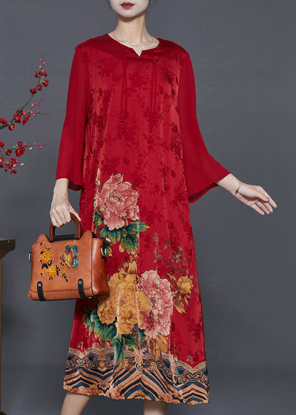 Red Tasseled Print Silk Oriental Dresses Summer