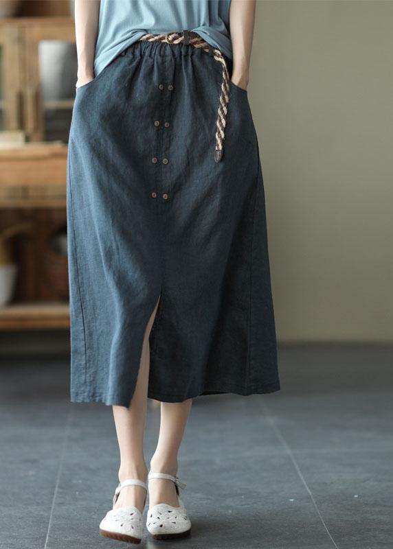 Khaki Asymmetrical Design Patchwork Summer Ramie a Line Skirt