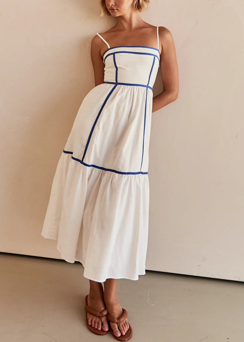 Simple White Wrinkled Patchwork Cotton Long Dresses Summer