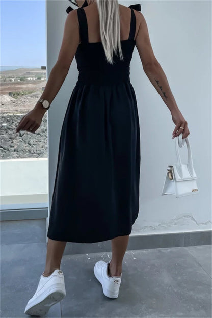 Color Print Backless Slit Belted Spaghetti Strap Sleeveless Dresses(7 Colors)