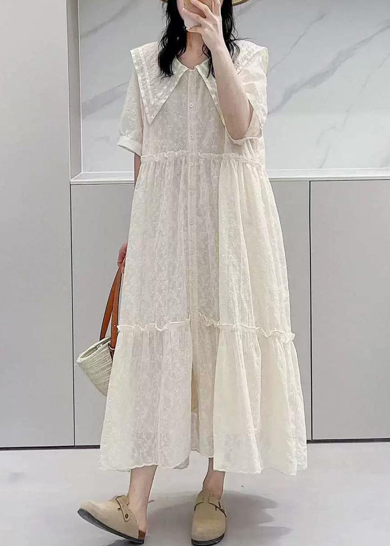 Apricot Ruffled Button Cotton Shirts Dresses Summer