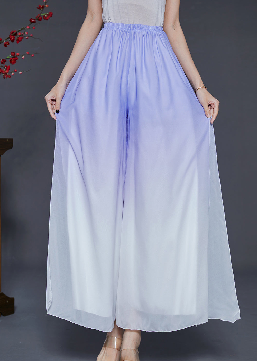 Blue Gradient Color Chiffon Wide Leg Pants Summer