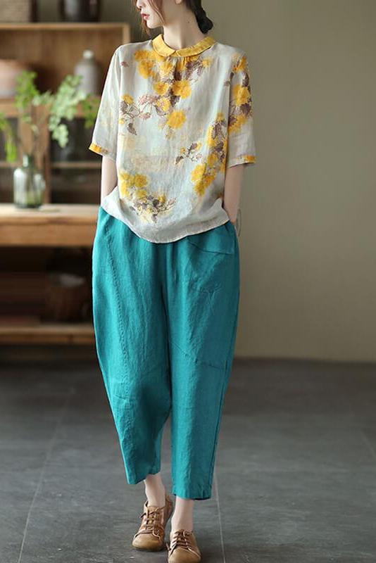Linen Print Breasted Shirt