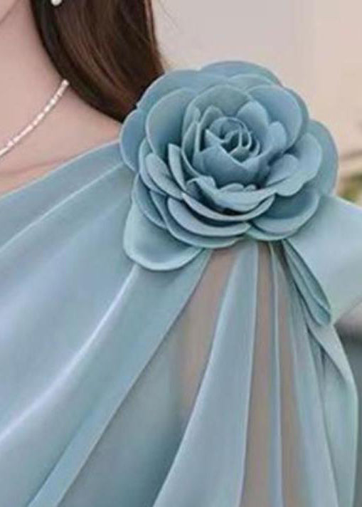 Stylish Blue Wrinkled Chiffon Shirt Fall