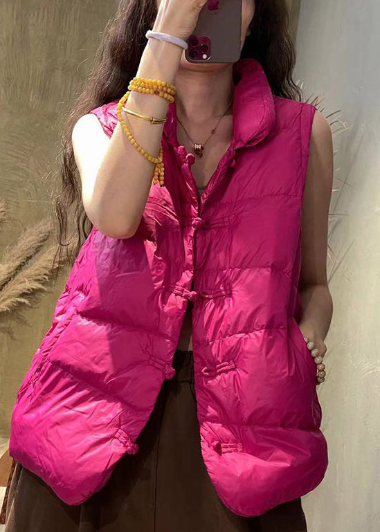 Caramel Stand Collar Button Pockets Cotton Filled Waistcoat Sleeveless