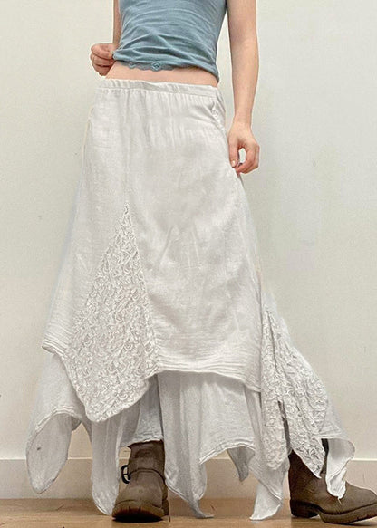 White Asymmetrical Lace Patchwork Skirts Summer