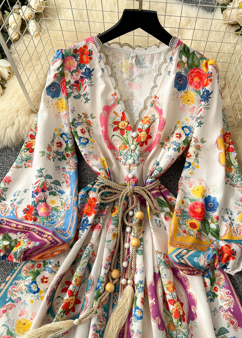 Tie Waist Print Chiffon Tea Dress Spring