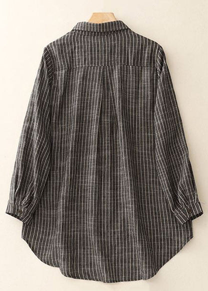 Art Red Peter Pan Collar Striped Cotton Blouses Spring