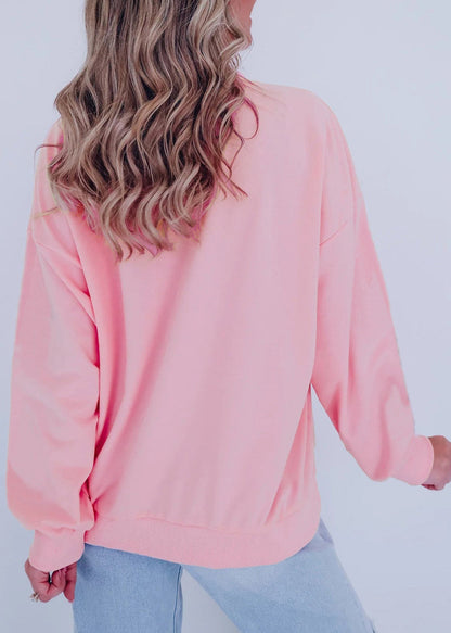 Style Pink O Neck Embroidered Cotton Pullover Sweatshirt Winter