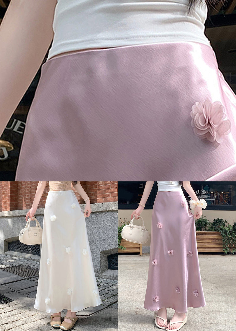 Stylish Pink High Waist Silk Skirt Summer