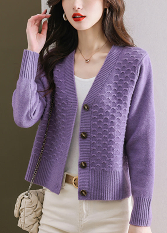 Orange V Neck Button Wool Knit Cardigan Winter