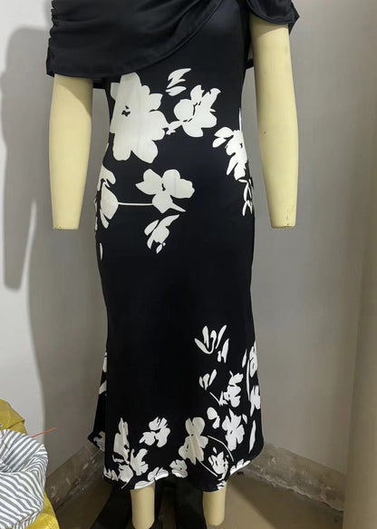 Slim Fit Green Cold Shoulder Print Cotton Long Dresses Summer