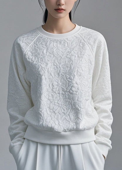 Loose White Patchwork Sweatshirt Fall