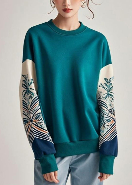 Blue Print Patchwork Sweatshirts Fall