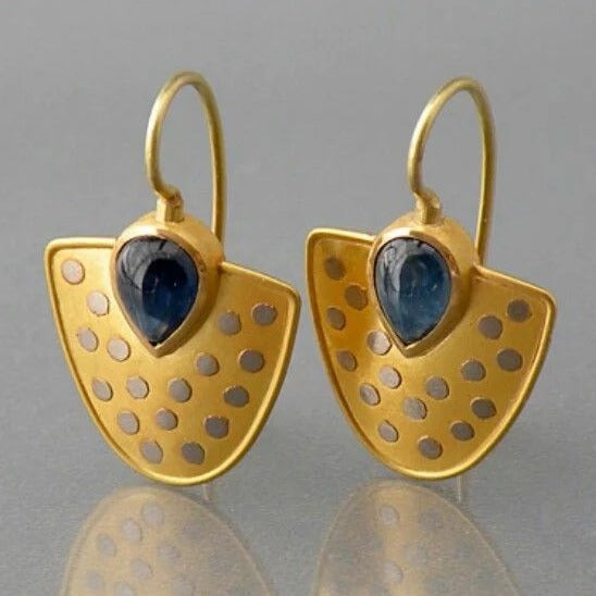 Golden Blue Crystal Earrings