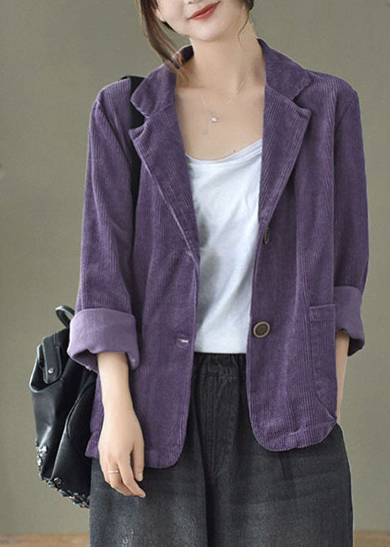 Loose Orange Yellow Button Pockets Peter Pan Collar Corduroy Coat Long Sleeve