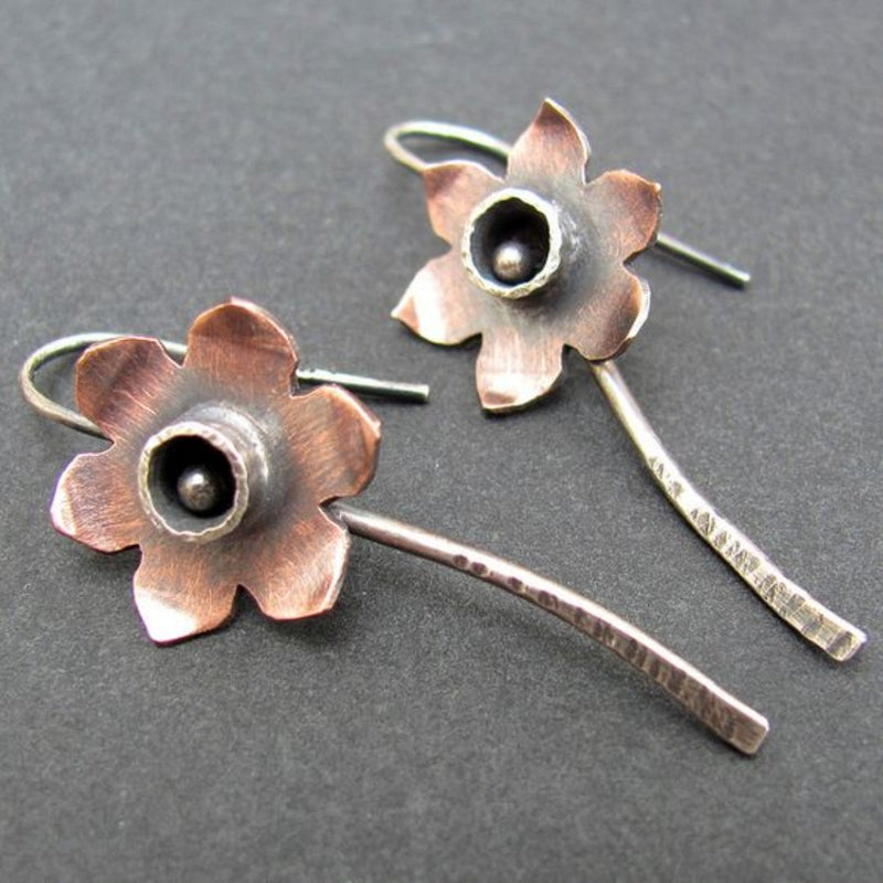 Silver Brown Flower Earrings