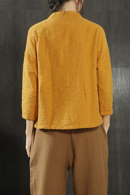 V-neck Cotton & Linen Thin Long-sleeved Jacket
