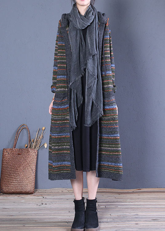 Camel Hooded Pockets Knit Cardigans Spring