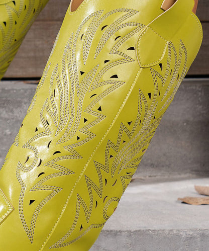 Stylish Yellow Hollow Out Chunky Boots Faux Leather