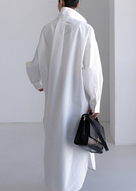 White Peter Pan Collar Asymmetrical Cotton Shirts Long Sleeve