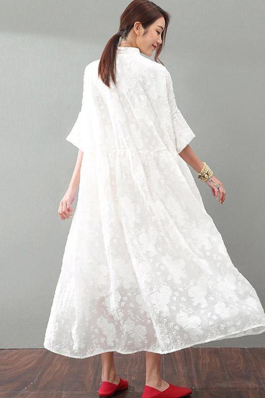 National Wind Jacquard Lace Maxi Dress