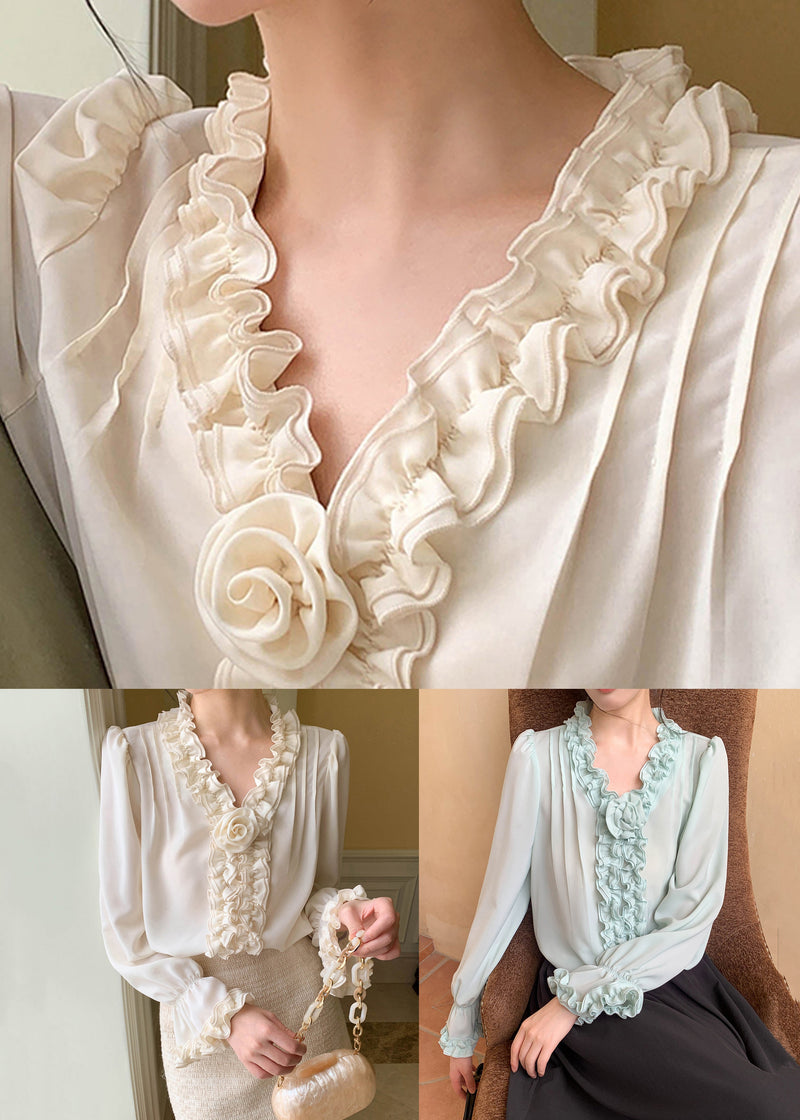 Art Apricot Ruffled Chiffon Shirt Petal Sleeve