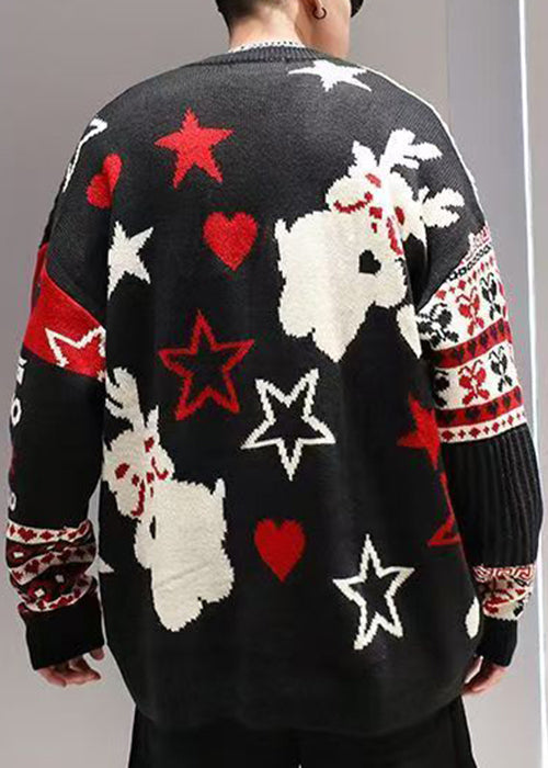 Jacquard Red Original Design Thick Cotton Knit Sweater Winter