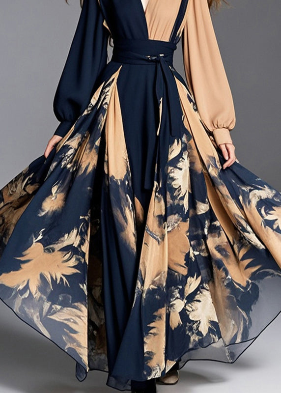 Asymmetrical Patchwork Exra Large Hem Chiffon Cinched Dress Fall