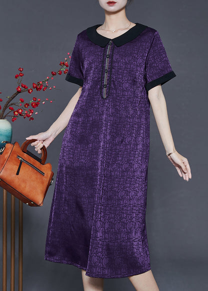 Dull Purple Wrinkled Silk Long Dress Summer
