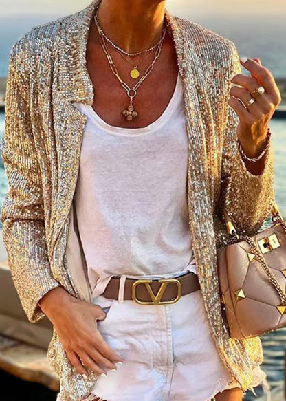 European and American Style Gold Sequins Patchwork Coat Spring