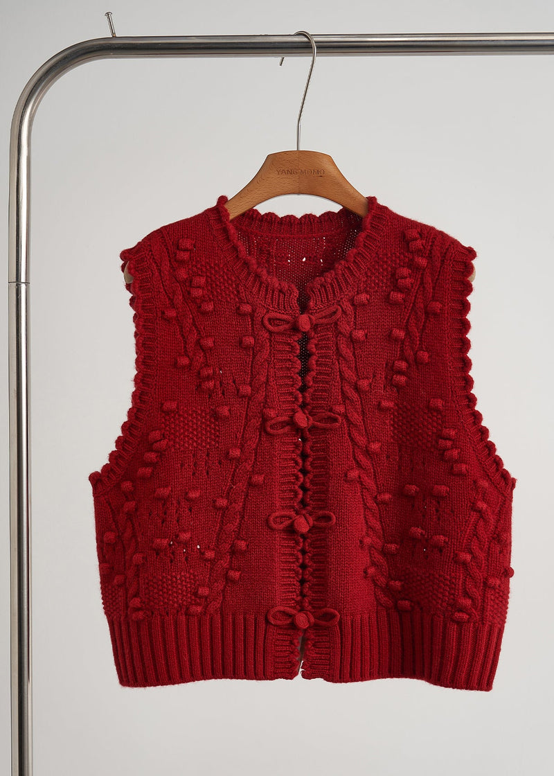 Mulberry Chinese Button Knit Vest Tops Fall