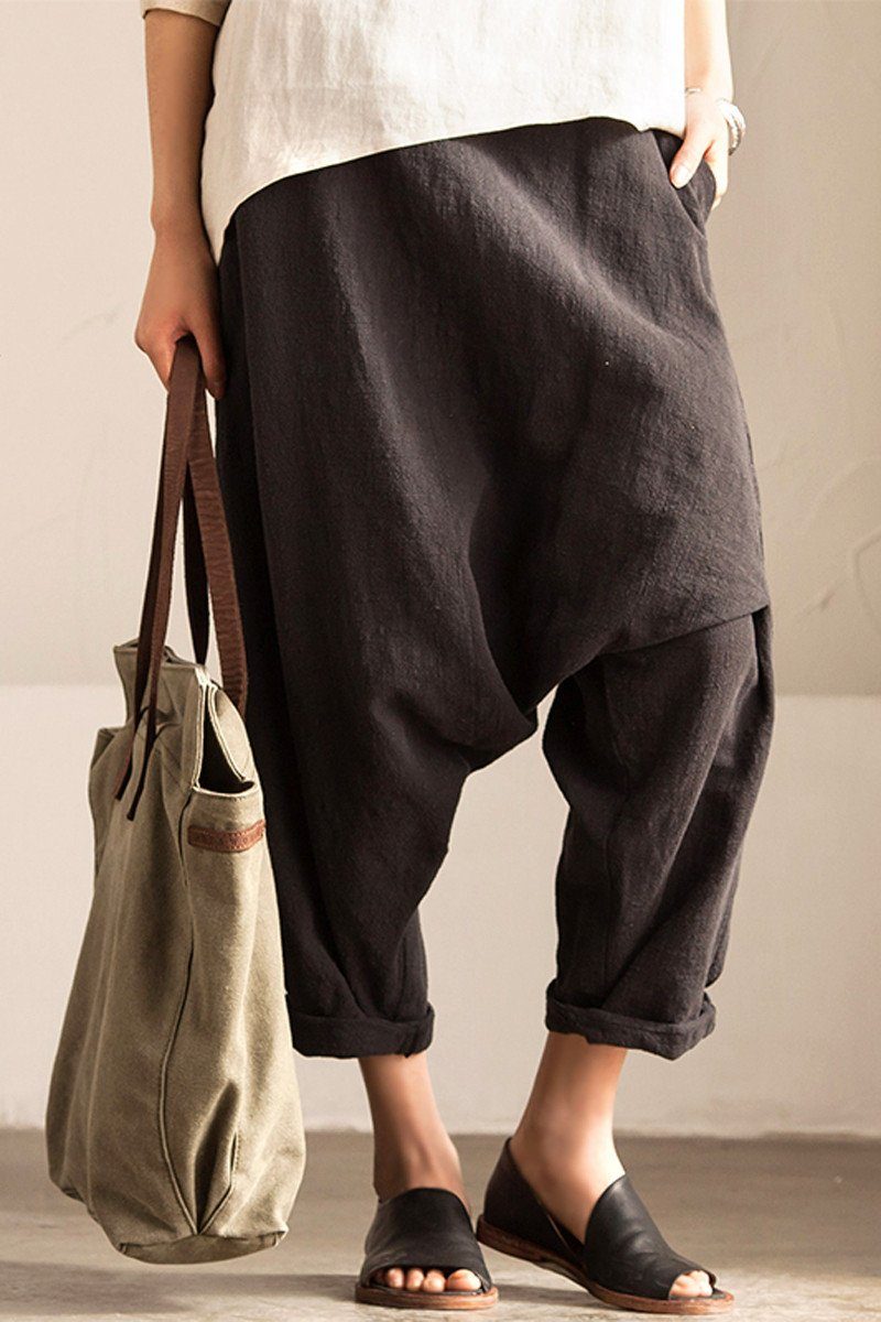 Gray Art Causal Cotton Linen Trousers Outfits