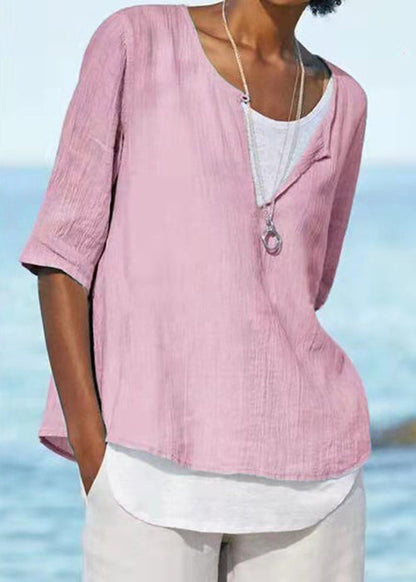 Cozy White V Neck Cotton T Shirts Half Sleeve