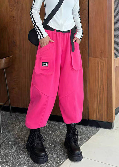 Black Pockets High Waist Cotton Crop Pants Fall