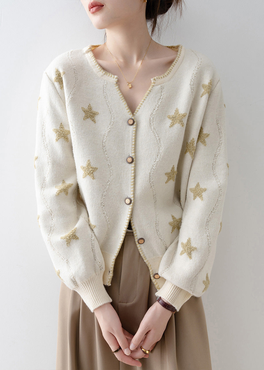 Apricot V Neck Button Pentagram Knit Cardigans Spring