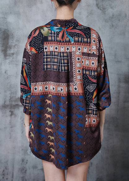 Chocolate Character Print Chiffon Shirts Spring