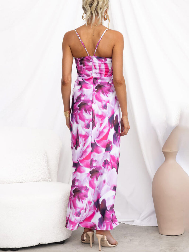 Ruched Bust Print Slip Maxi Dress