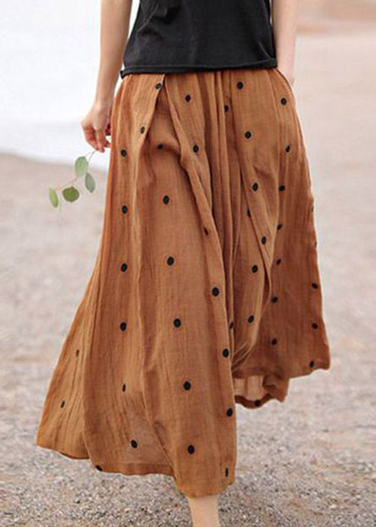 Retro Pink-pumpkin Pockets Linen Skirt Summer